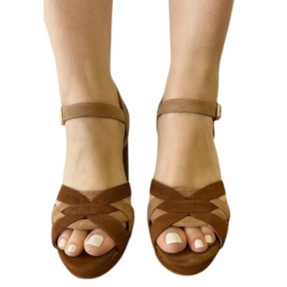 Michael Kors 7M Becky Women's Platform Block High Two Tone Sandals - Picture 1 of 14